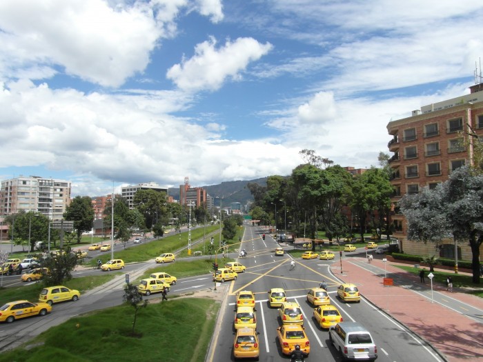 Taxis line up on one of Bogota's busiest roads